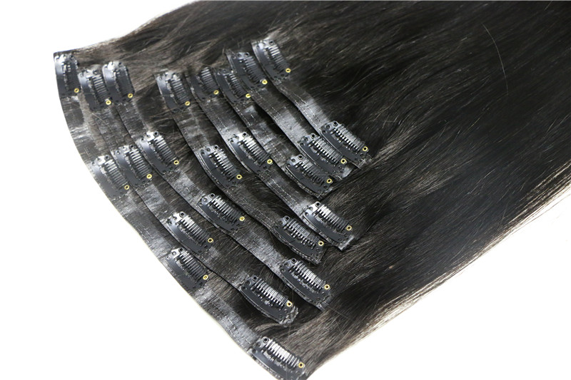 Hot selling 20inch 100% Brazilian virgin hair clip in hair extension 200g with 18 clips