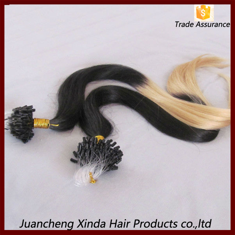Hot selling 5A grade wholesale price double drawn remy ombre micro loop ring hair extension