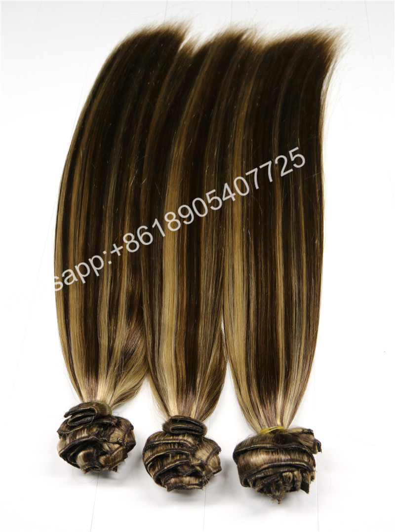 Hot selling wholesale double drawn hair virgin remy human hair extention 200g clip in piano color