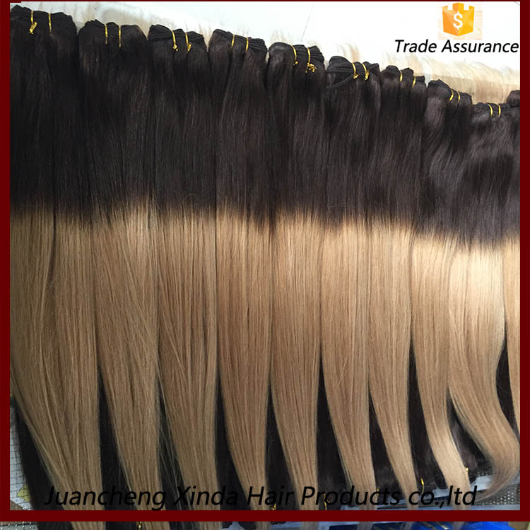 Human Remy Hair weave Two Tone Color 100g/piece Hair Extension /Ombre Color Remy Hair Weft