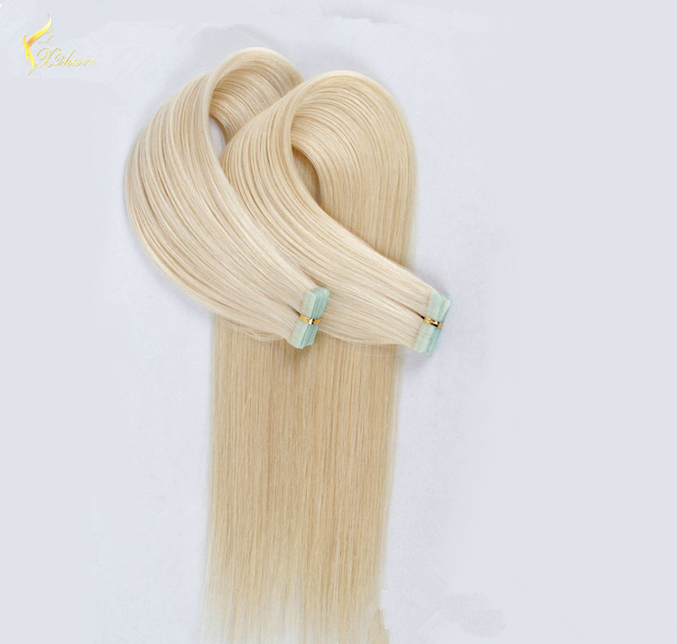 Indian virgin hair silky straight double drawn human hair extensions color 60# blonde double drawn invisible tape hair extension