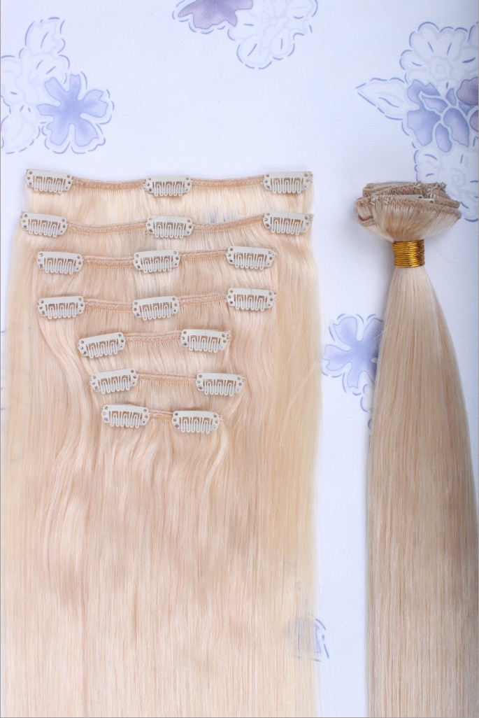 Large Stock unprocessed pu skin weft clip in hair extension,60ash blond hair weft 200g, 60ash blond hair weft