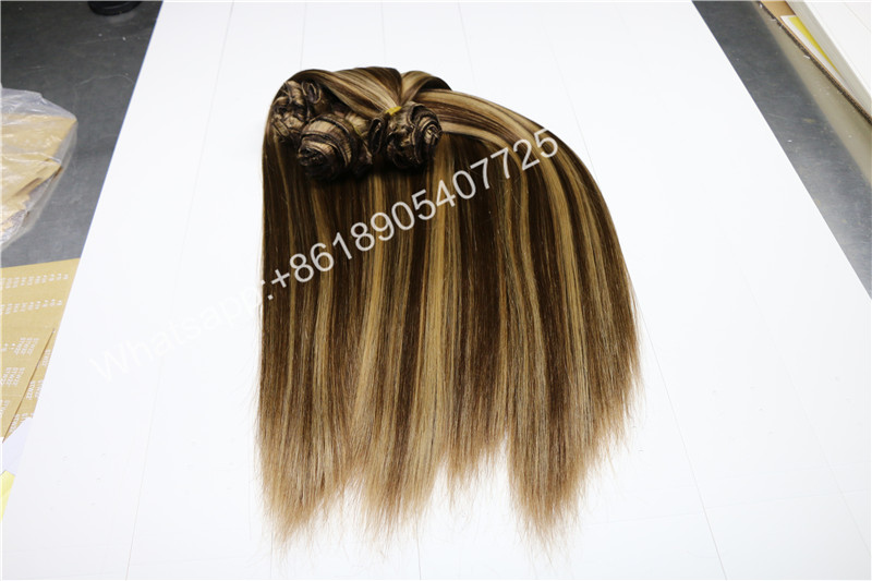 Manufacturer Wholesale Human Hair weft piano color and Wavy Clip in Hair Extensions