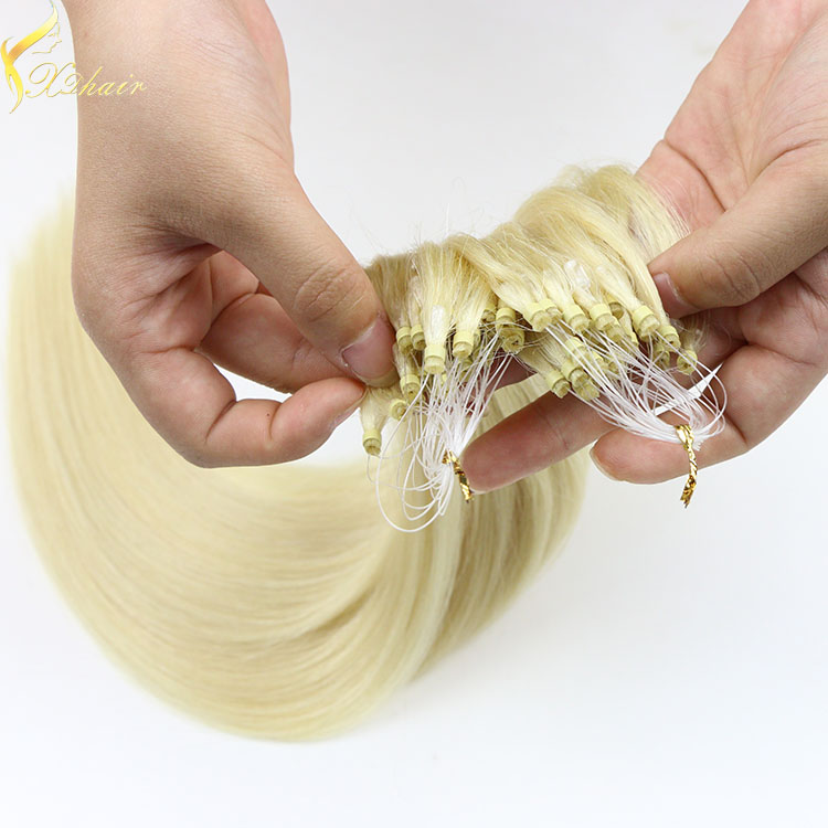 Most fashionable free tangle wholesale double drawn micro ring hair extension bleach blonde