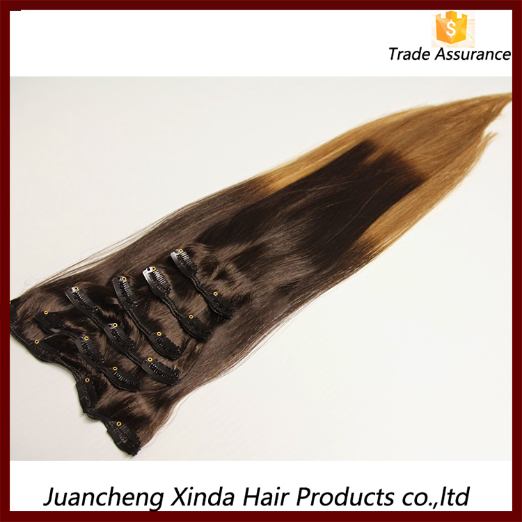 New Coming soft and smooth high quality colored ombre clip in hair extensions