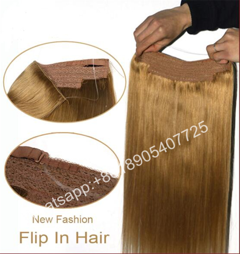 New type Halo Hair flip in human hair Unprocessed Human Hair 20inch Brazilian Virgin Hair Straight flip in hair color 27#