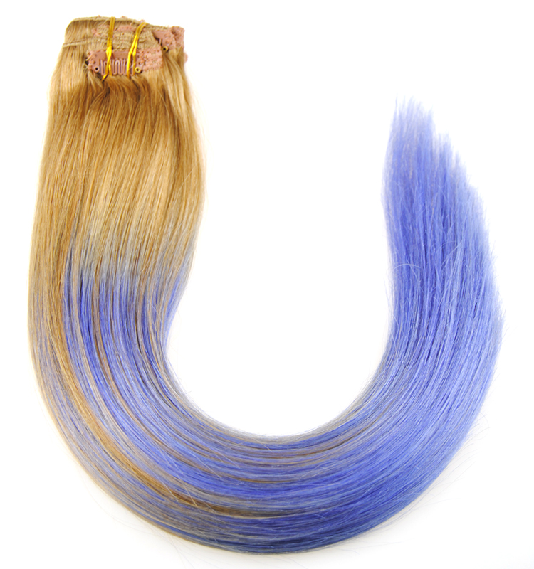 Ombre clip in human hair extension blond hair top quality hair clip