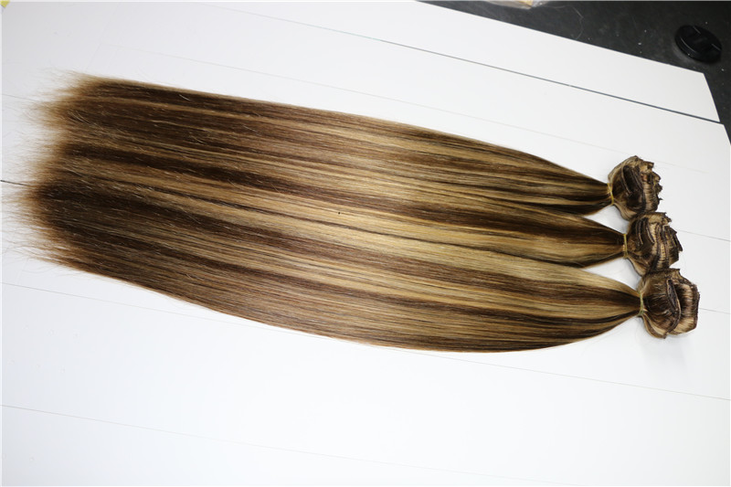 Product Description  QQ20151226114158.png   Type Double Drawn Full Head Piano Color Clip In Hair Extension  Materials 100% Remy hair  Quality grade Grade topA, single drawn , double drown