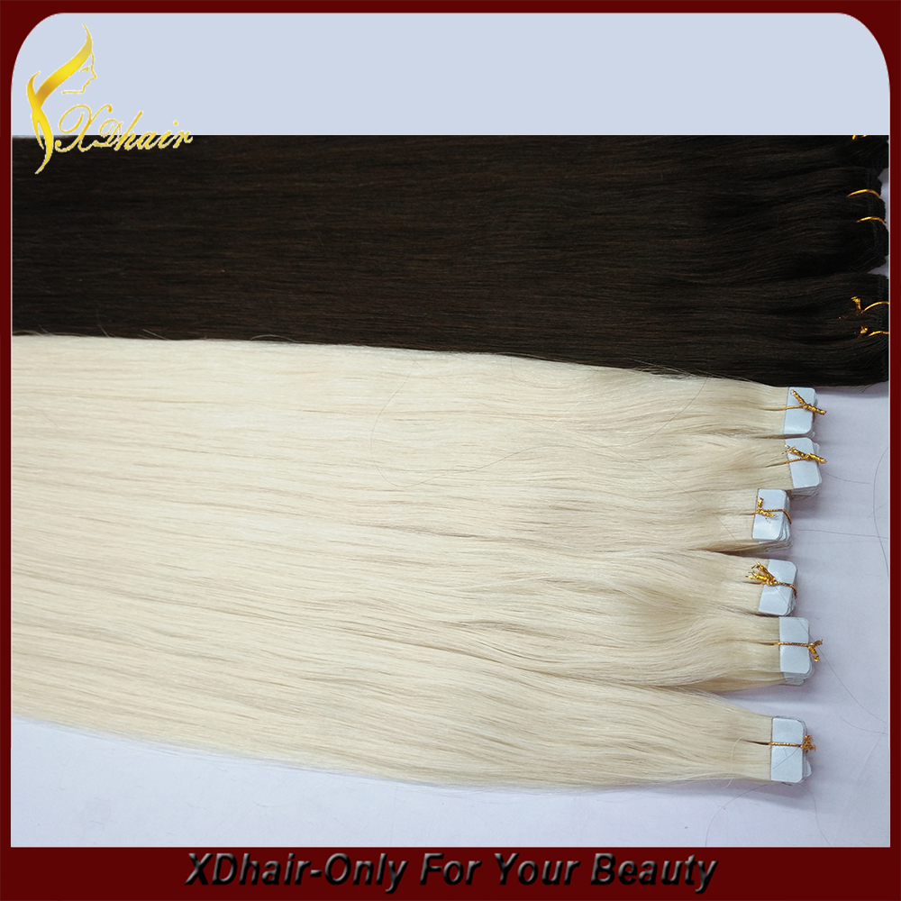 Super calidad de la piel de la PU de la extensión del pelo de la trama remy virginal 5A grado del pelo humano
