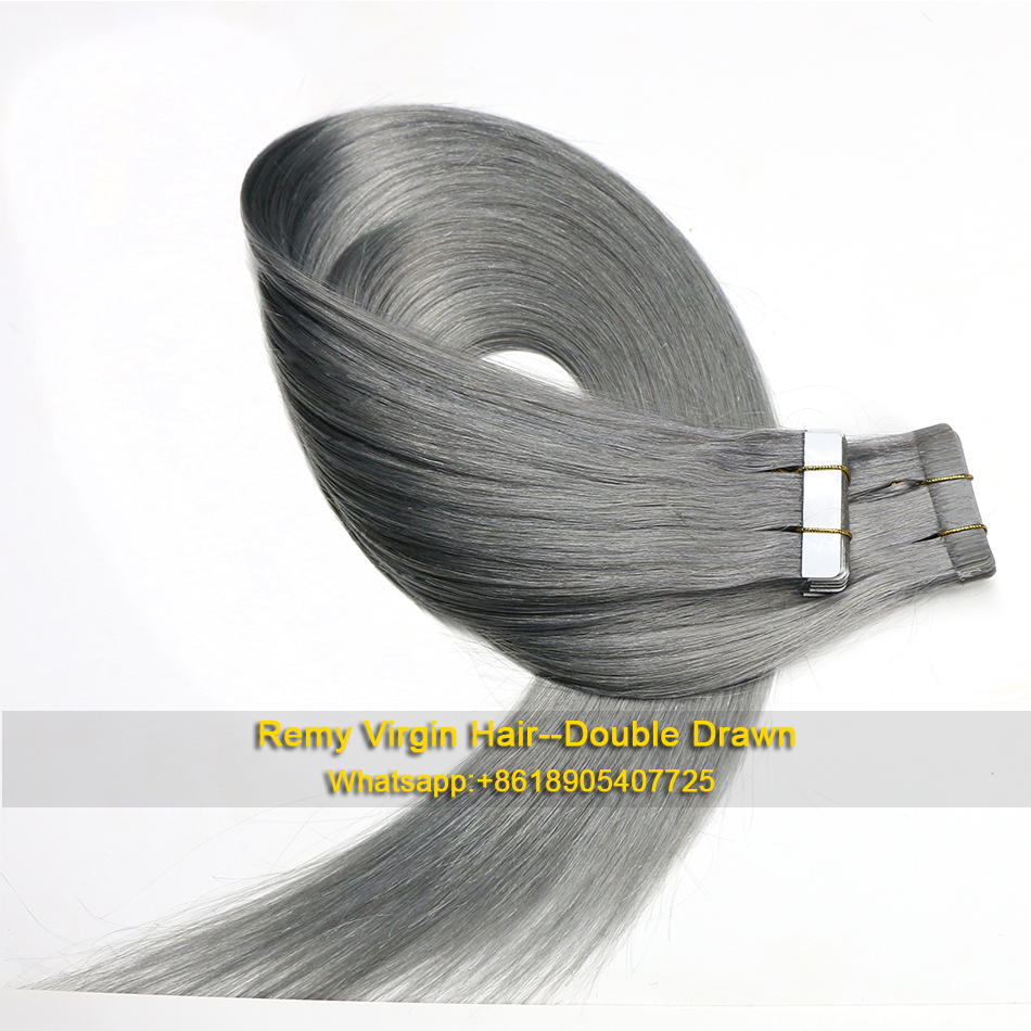 Tape hair extensions gray color high quality