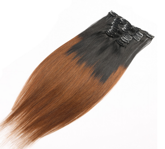Top quality 6A unprocessed clip in hair extensions ombre color virgin hair extensions straight type