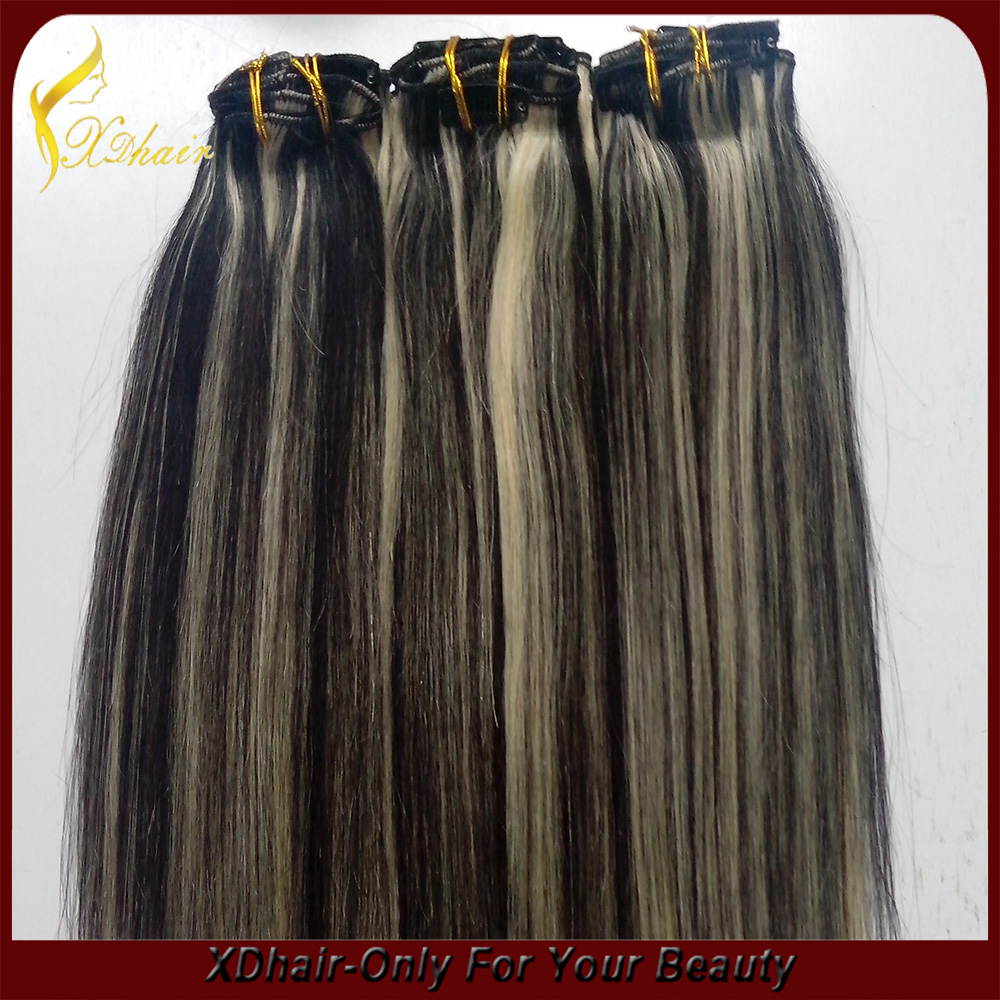 Topkwaliteit Meest populair Wholesale Prijs Silky Straight piano kleur menselijk haar clip in extensions