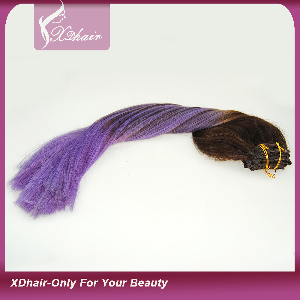Unprocessed 5A Grade virgin Brazilian human hair, Two tone Ombre color Wholesale Brazilian human clip in hair extension