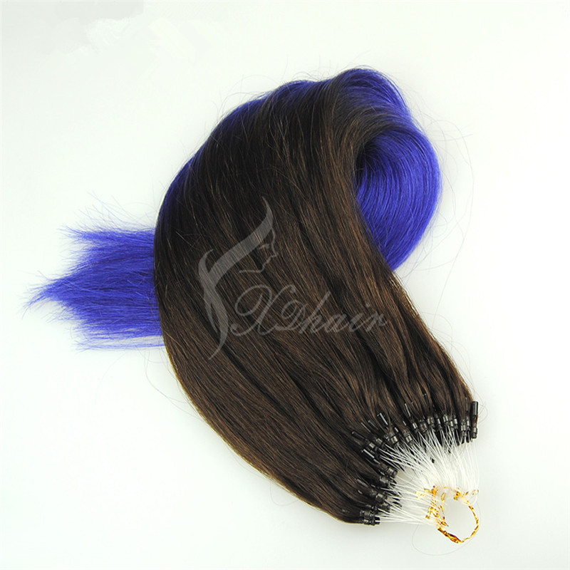 Wholesale Remy Hair Cuticles Ombre 2T #1B/#Blue Color Micro Loop Hair Extension 1.5g