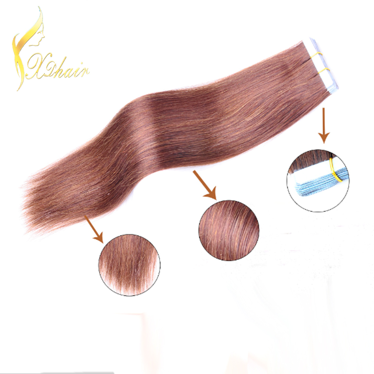 Wholesale cheap brazilian tape hair extensions silky straight tape hair Seamless wine red hair extension