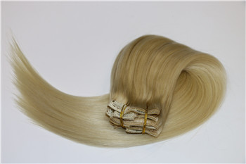 Wholesale high quality double drawn thick remy full head lace weft clip in human hair extension