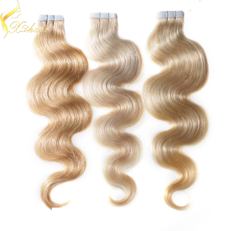 Wholesale price high quality double drawn 100% unprocessed skin weft tape remy hair extensions