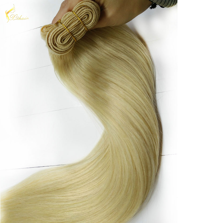 best price top quality wholesale 100% 6a human hair extensions #613 light blonde silk straight virgin peruvian hair