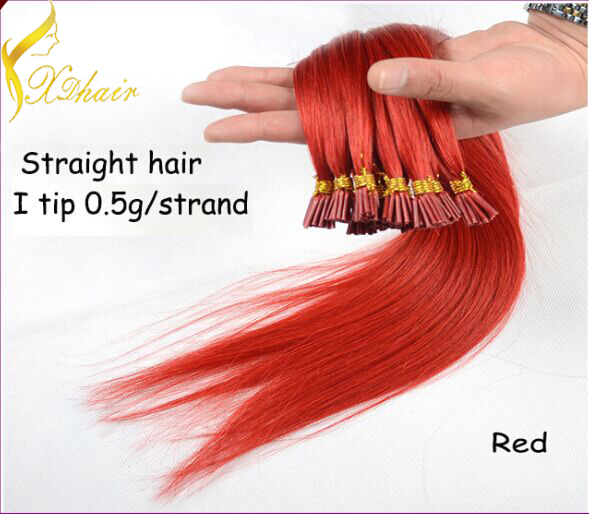 best selling 100%human hair extension/i tip/stick tip /pre-bonded/karetin hair extensins for red color