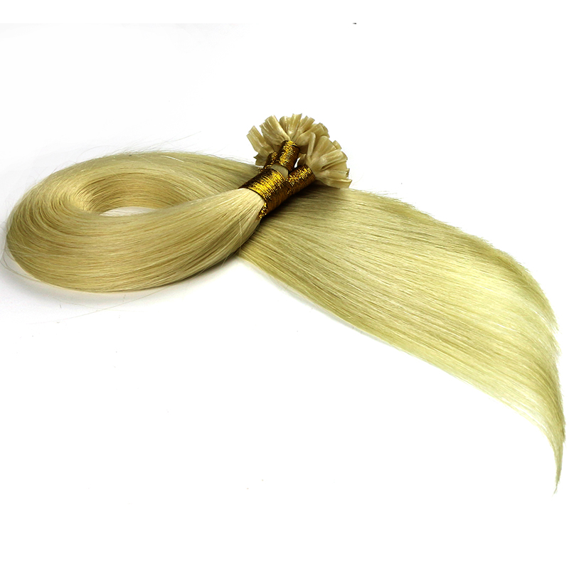 blond  color flat tip hair extensions