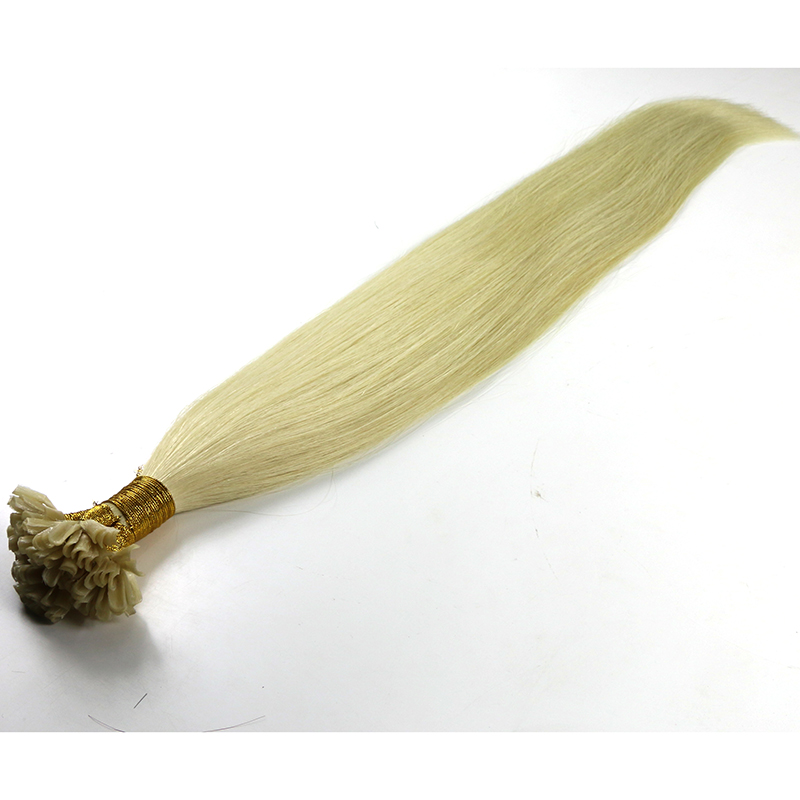 blond color human flat tip hair extensions