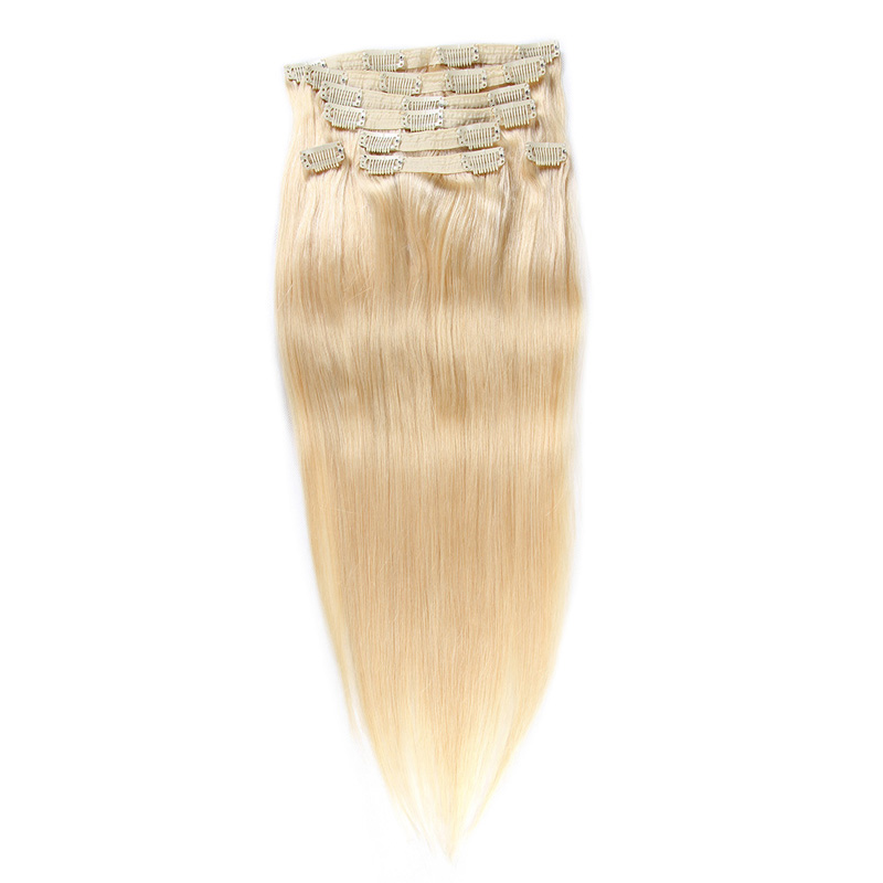 blonde white full head virgin hair kinky straight clip in hair extensions
