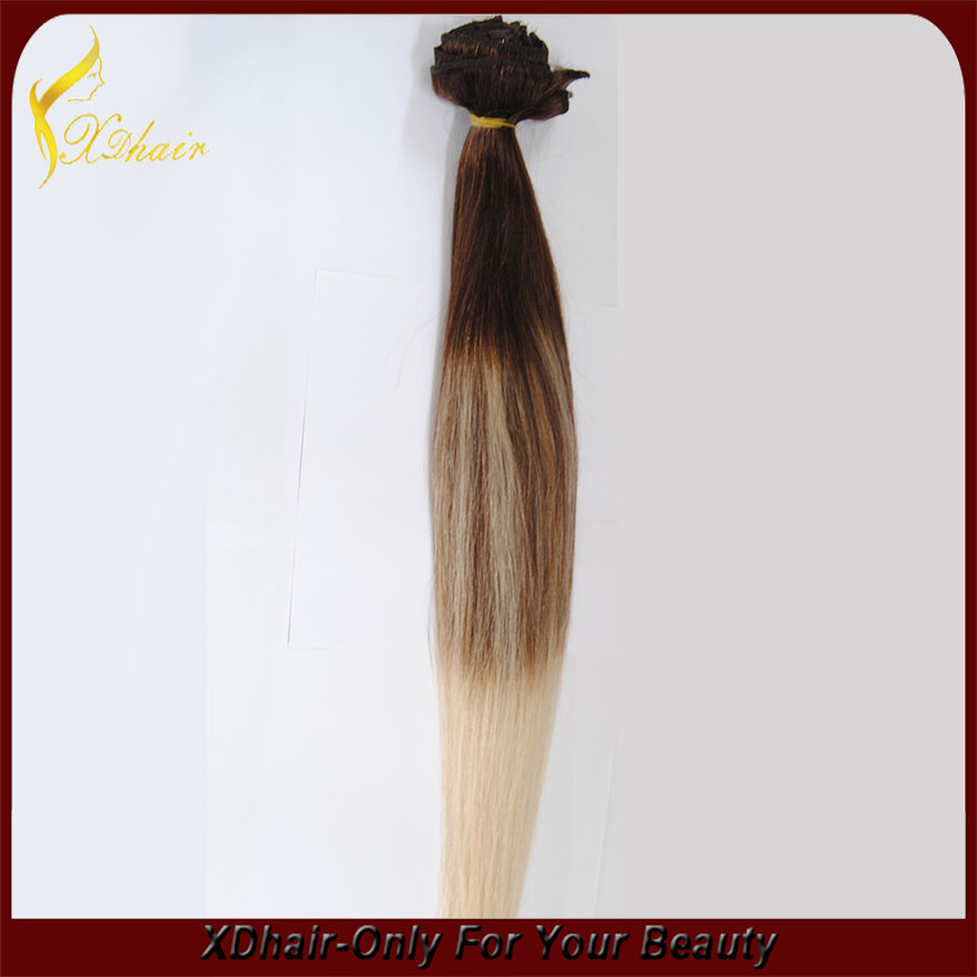 brazilian straight ombre color remy hair clip in human hair extension