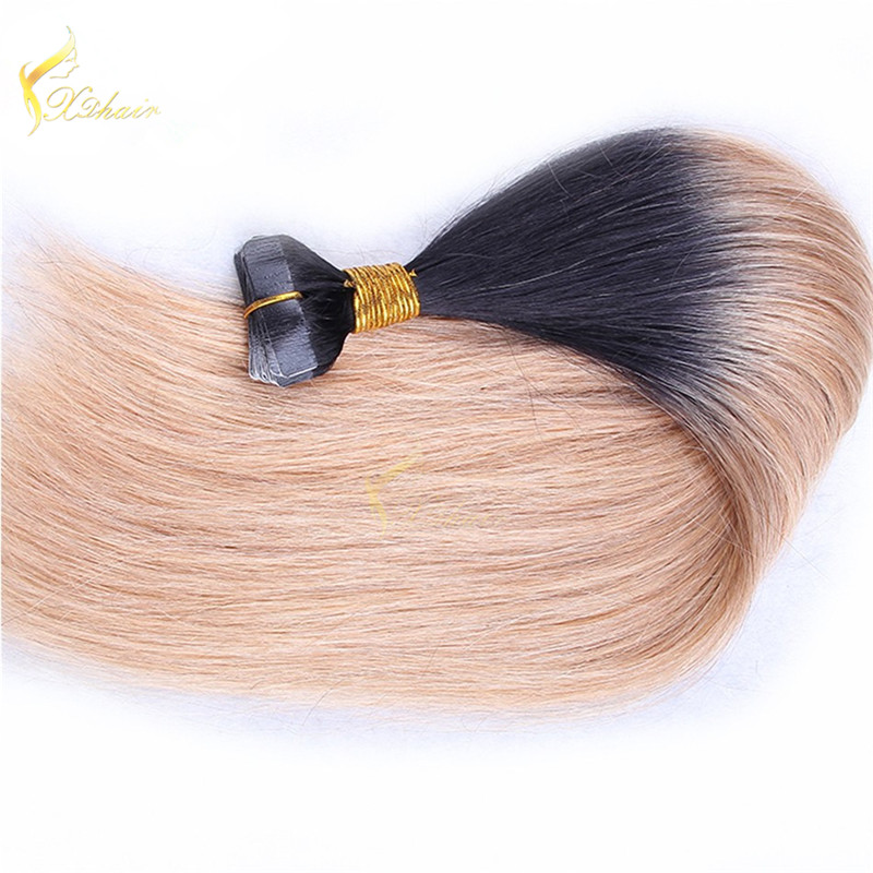 cheap peruvian human hair two tone #1bT#blonde ombre tape hair extension