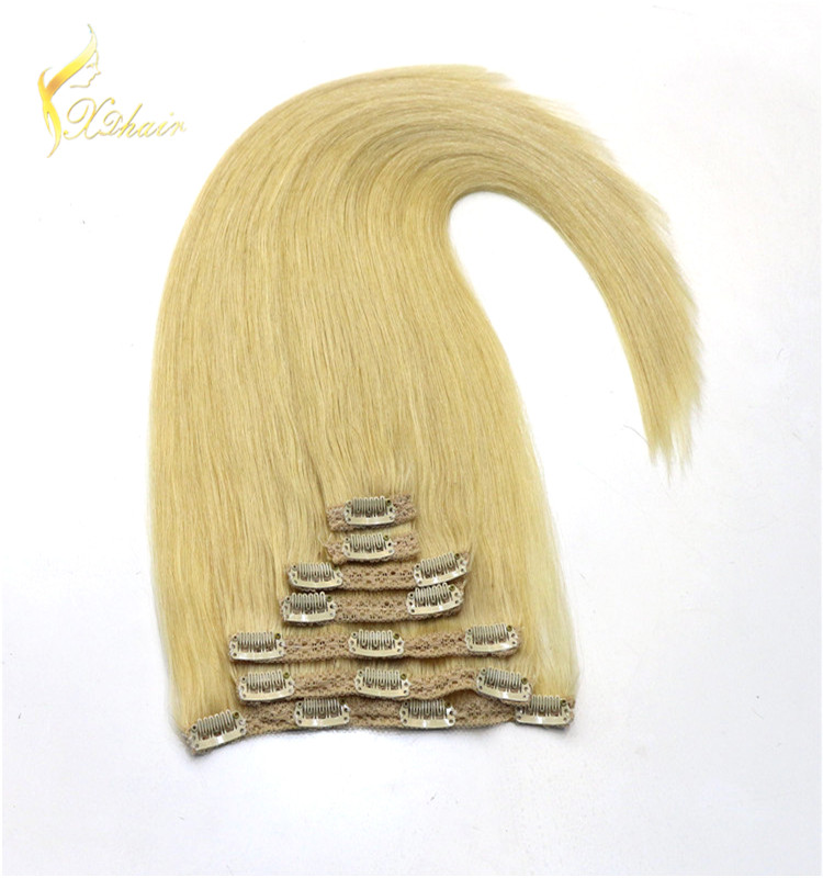 full head thick blonde color wholesale 120g & 160g &220g clip in balayage remy hair