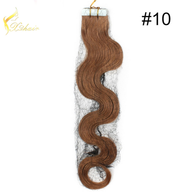 grade 7A remy pu skin human hair extensions wholesales remy Brazilian skin weft 26 inches body wavy pu hair