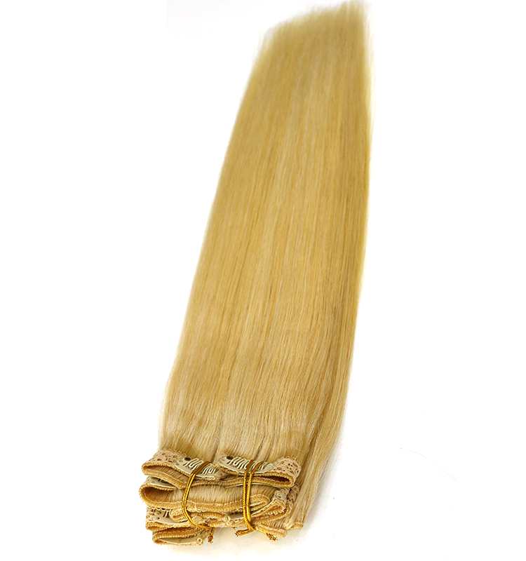lightest blonde color #60 double drawn thick ends 100% virgin brazilian indian human hair seamless cheap clip in hair extension