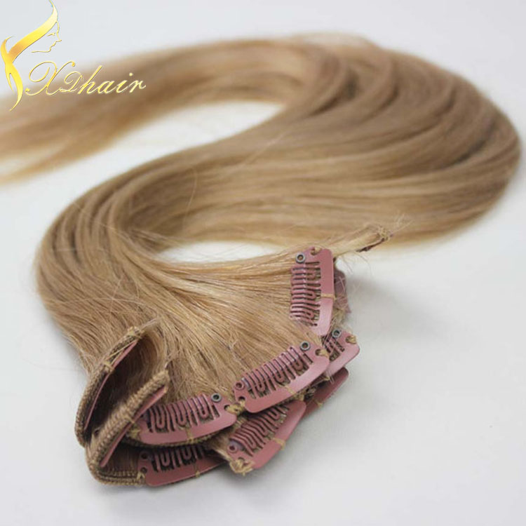 wholesale hot sale Top Grade AAAAA double drawn clip in hair extension human blond