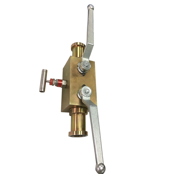 Handle 3000psi 1 1/4 inch ASTM A105 SAE ends 2 floating balls and 1 needle valve double block and bleed valve