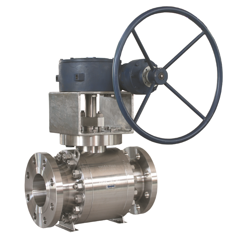 Worm gear operated with handle wheel DN150 PN63 A182 F316 hard face trunnion mounted full port RF connection 3 pc ball valve