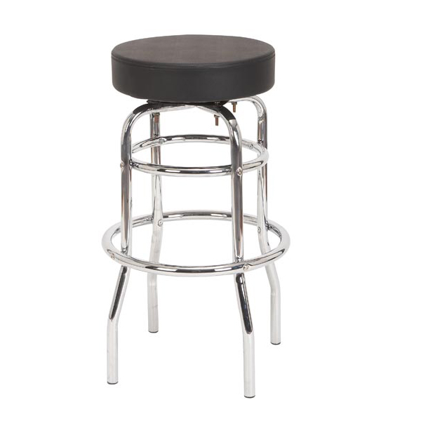 Double Ring Chrome Restaurant Barstool with Black PVC Seat Manufacturer