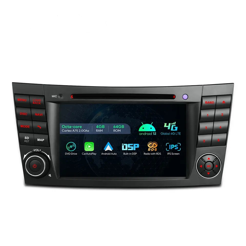 Tela de toque de 7 polegadas 2din Android 12 Car DVD Player para Mercedes-Benz W211 com o Android Android sem fio