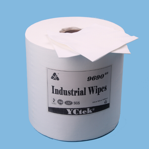 56gsm không dệt vải Woodpulp Polyester công nghiệp sạch khăn giấy cuộn