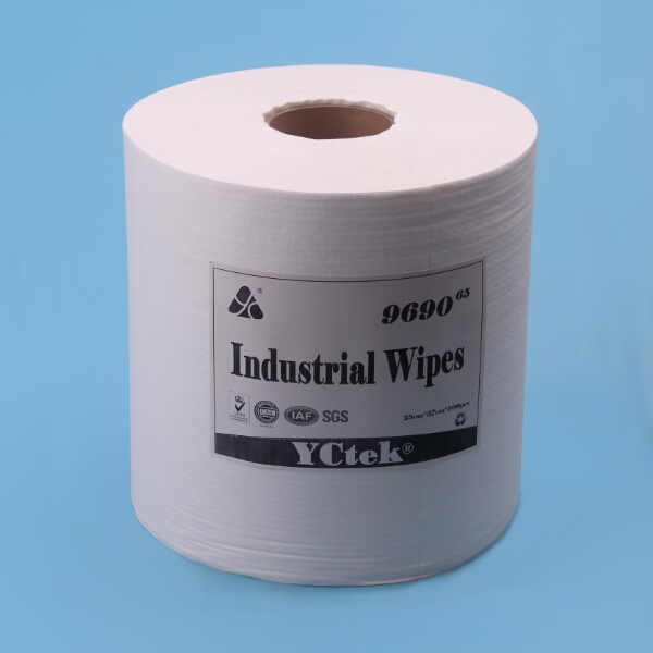 Toalhas de múltiplos propósitos industriais, gravado 1-Ply, tecido poli, branco (rolo de 500)