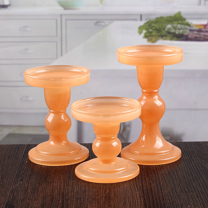 Pilares de vidro da vela ajustam o suporte de vela de vidro de laranja à venda