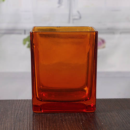 Oranje grote glazen kaars houders groothandel glas vierkante kandelaar te koop