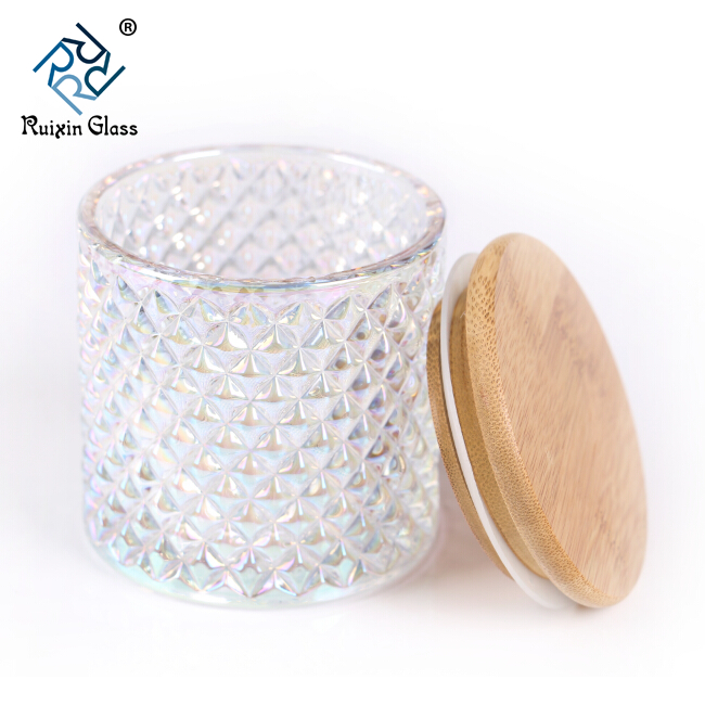 Stock 12oz Mercury Glass Candle Jars con tapa de madera