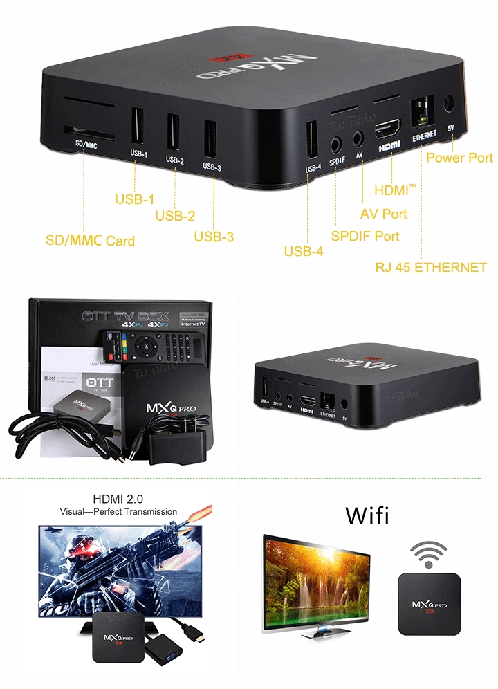 Android 5.1 Amlogic S905 Quad Core Full HD Media Player 1080p Android TV Box Kodi16.0 Quad Core Box MXQ Pro