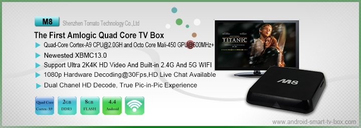 XBMC Android kitkat TV box Amlogic 8726 M8 android tv box S802 quad core 2.0GHz 2GB 16GB Bluetooth 2.4G/5G Dual WiFi