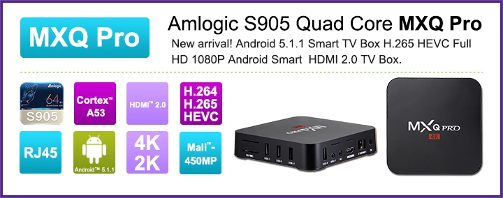 Android 5.1 Amlogic S905 Quad Core Full HD Media Player 1080p Android TV Box Kodi16.0 Quad Core Box MXQ Pro