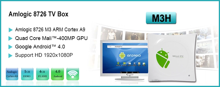 Smart android tv box M3H Google android 4.0.4 Amlogic 8726 Cortex A9 1.5 GHZ Media player internet smart TV box M3H