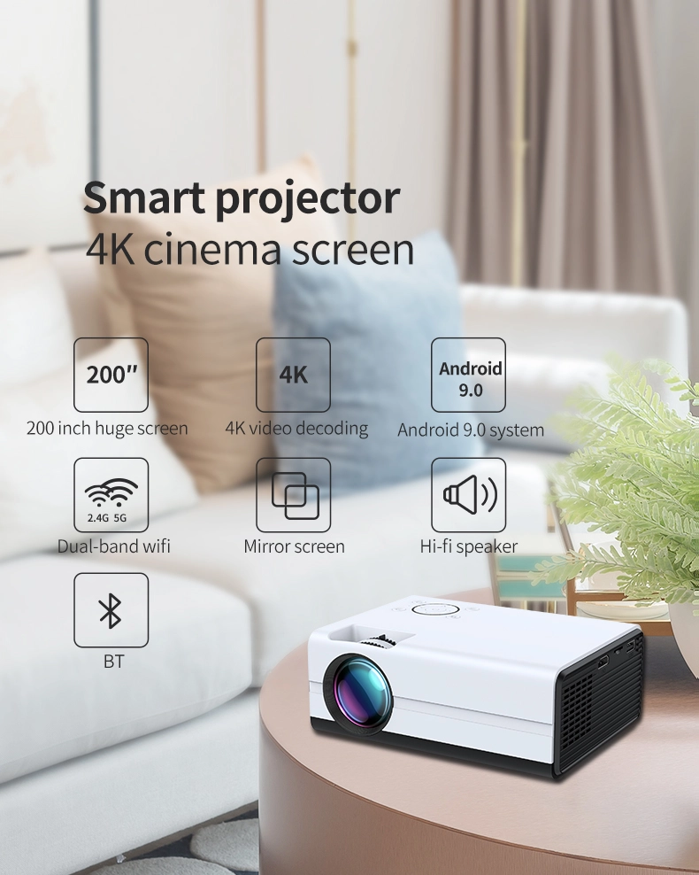 Android 9.0 Dual-Band WiFi Smart Mini Portable Projector