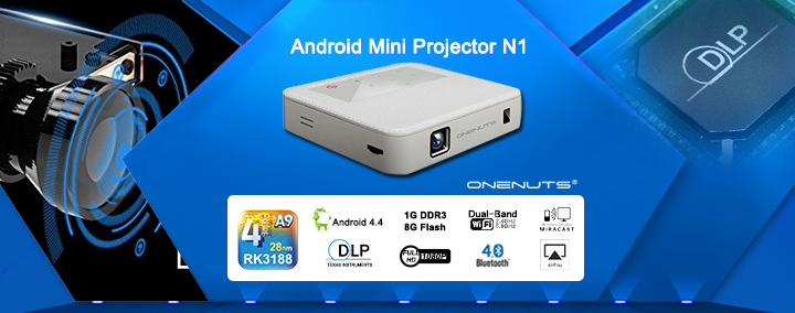 Rockchip RK3188 Quad Core  Android 4.4 Mini Smart Portable HD DLP Projector Dual-Band WiFi Built-in Speaker
