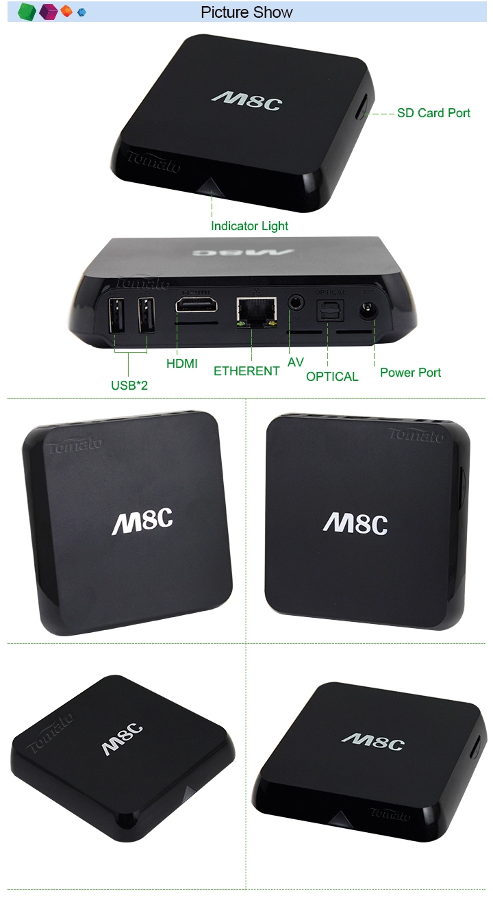 Full HD Media Player Cheapest 4K 1GB RAM WiFi 2.4GHz H265 Fully Decode XBMC 13.2 iptv middleware tv box TM8C