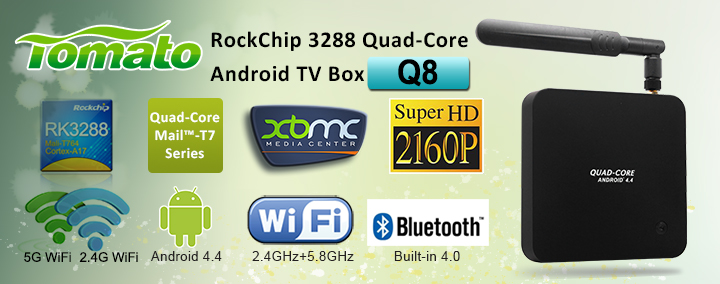 Full HD Media Player with Bluetooth 4.0 2.4G/5.8G Wifi TV Box Q8