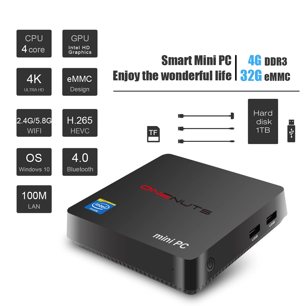 Intel Cherry trail Z8350 Quad Core Windows 10 Mini PC Support Detachable Standard 2.5' SATA HDD UP To 2T Support Dual Display